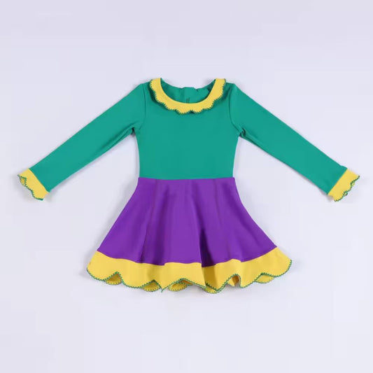 preorder GLD1517 Yoga Mardi Gras Long Sleeve Girls Dress