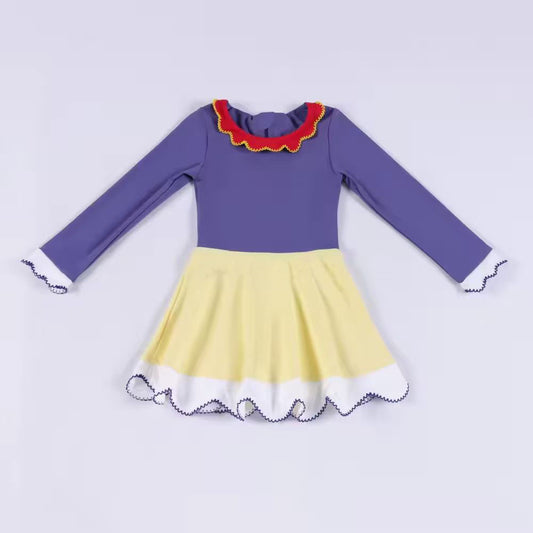preorder GLD1521 Yoga Princess Yellow Purple Long Sleeve Girls Dress