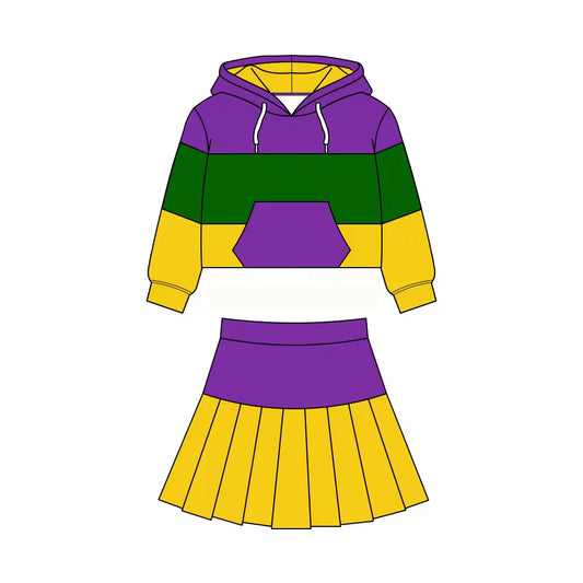 preorder GLD1532 Yoga Mardi Gras Hoodie Long Sleeve Skorts Girls Set