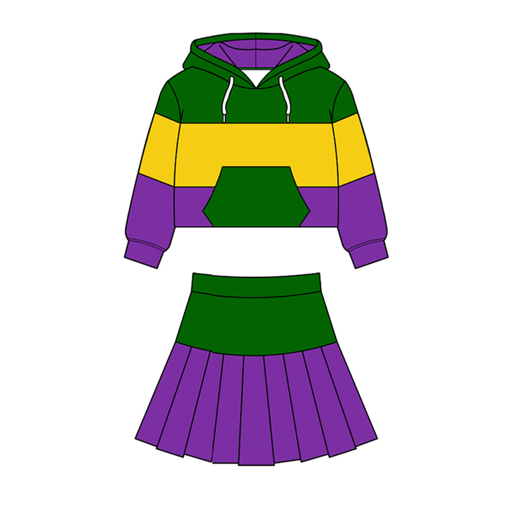 preorder GLD1533 Yoga Mardi Gras Hoodie Long Sleeve Skorts Girls Set