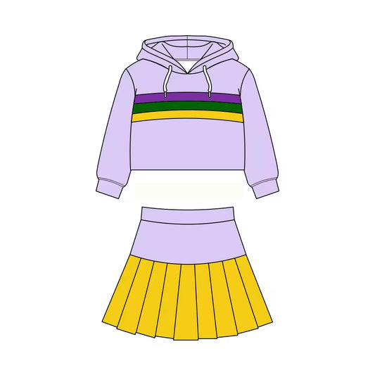 preorder GLD1534 Yoga Mardi Gras Purple Hoodie Long Sleeve Skorts Girls Set