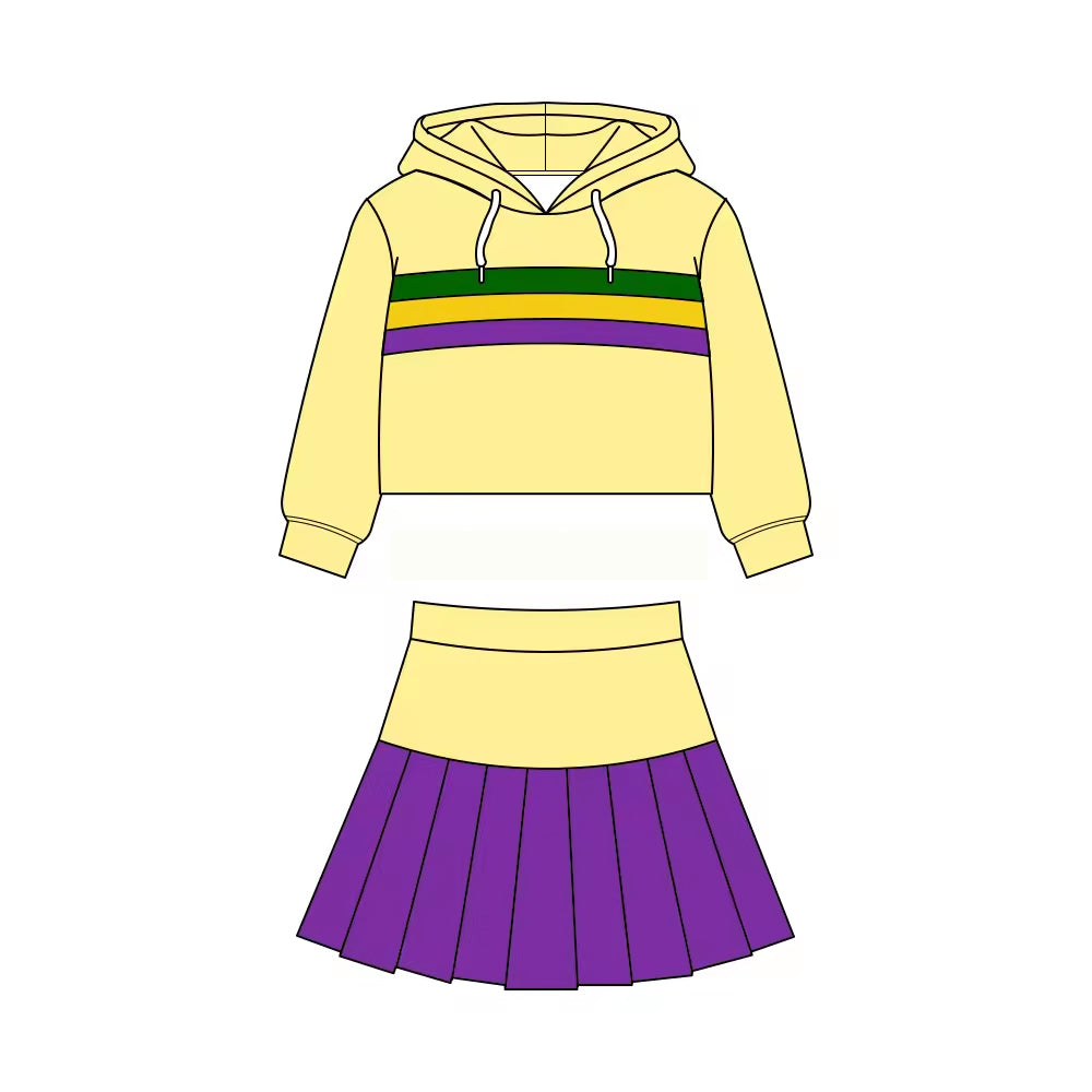 preorder GLD1535 Yoga Mardi Gras Yellow Hoodie Long Sleeve Skorts Girls Set