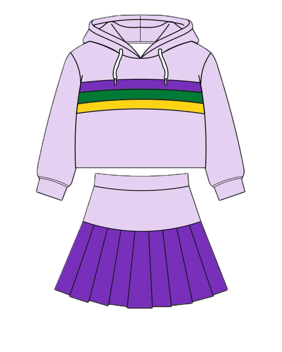preorder GLD1542 Yoga Mardi Gras Purple Zipper Long Sleeve Skorts Girls Set