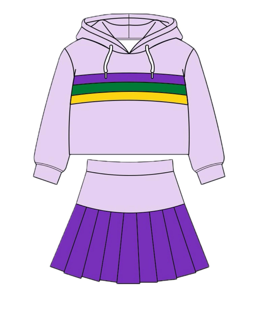 preorder GLD1542 Yoga Mardi Gras Purple Zipper Long Sleeve Skorts Girls Set
