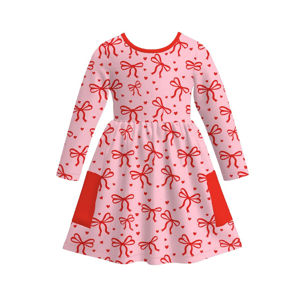 preorder GLD1556 Valentine's Day Heart Bows Red Long Sleeve Girls Dress