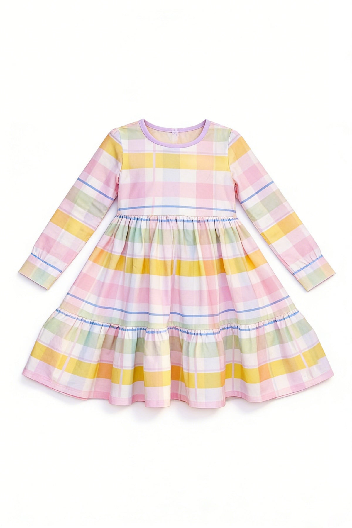 preorder GLD1569 Colorful Checkered Long Sleeve Girls Dress