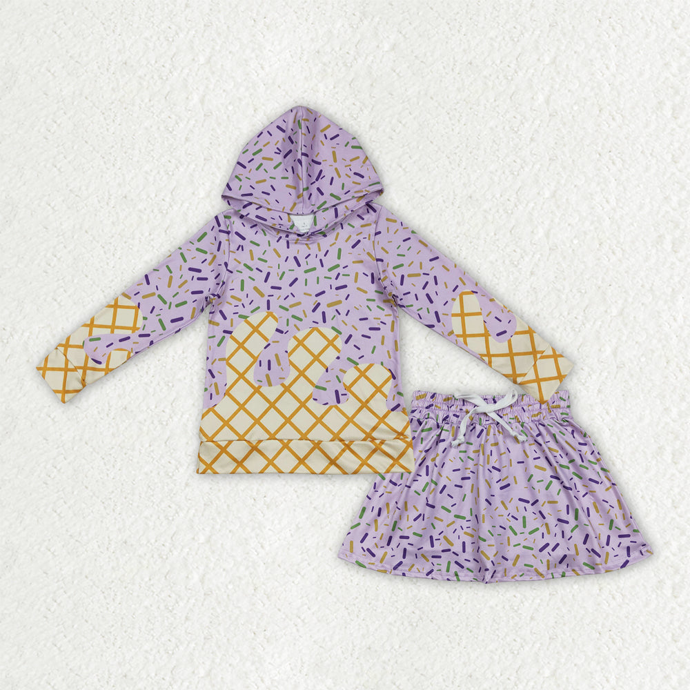GLD1579 Purple Sprinkles Hoodie Long Sleeve Yoga Skorts Girls Set