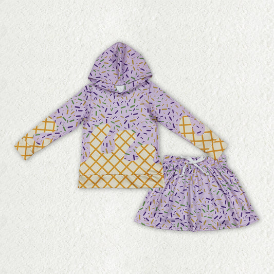 GLD1579 Purple Sprinkles Hoodie Long Sleeve Yoga Skorts Girls Set