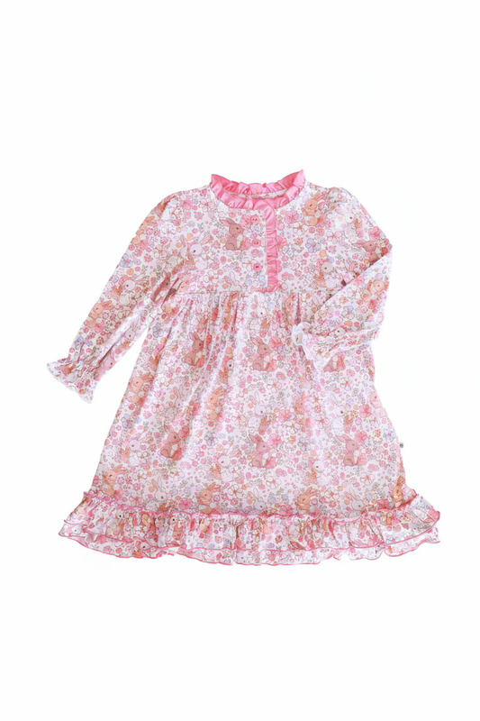 preorder GLD1580 Easter Rabbit Flowers Long Sleeve Girls Dress