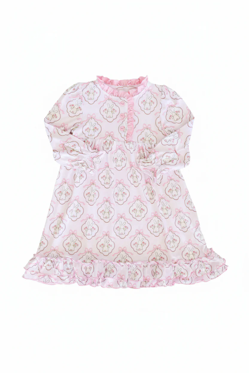 preorder GLD1581 Easter Rabbit Bows Long Sleeve Girls Dress