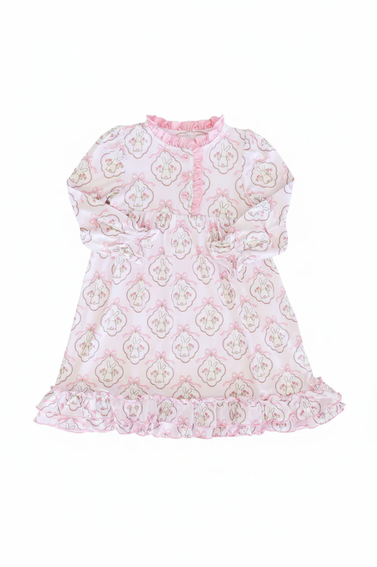 preorder GLD1581 Easter Rabbit Bows Long Sleeve Girls Dress