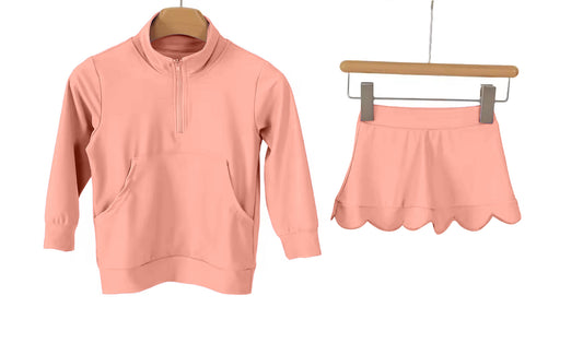 preorder GLD1584 Yoga Watermelon Red Pocket Zipper Long Sleeve Skorts Girls Set