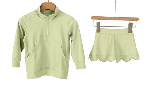 preorder GLD1585 Yoga Green Pocket Zipper Long Sleeve Skorts Girls Set