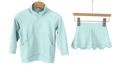 preorder GLD1586 Yoga Blue Pocket Zipper Long Sleeve Skorts Girls Set