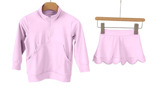 preorder GLD1587 Yoga Pink Pocket Zipper Long Sleeve Skorts Girls Set