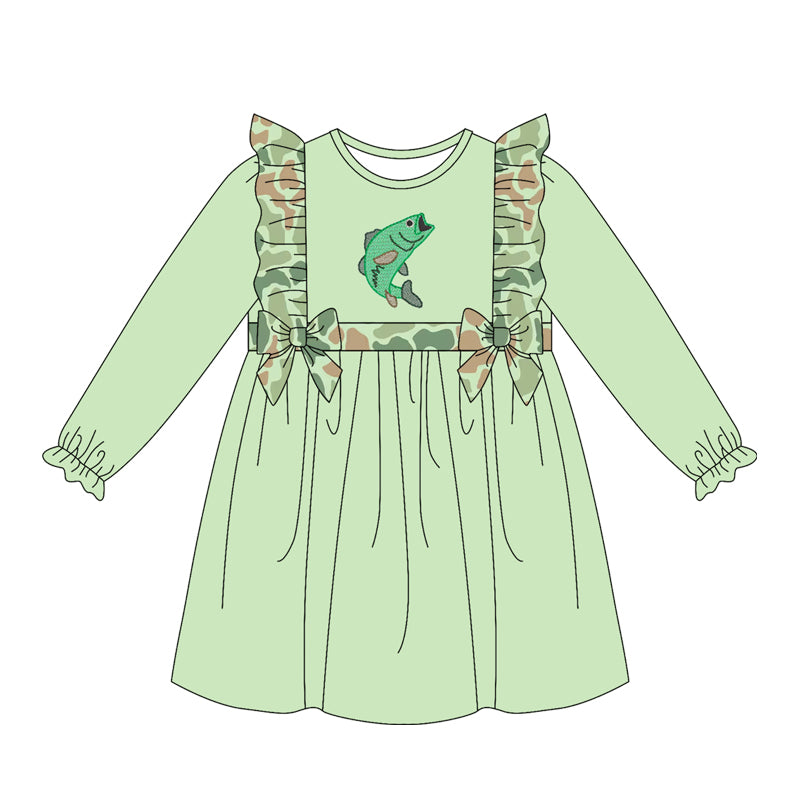 Preorder GLD1595 Hunting Fish Long Sleeve Girls Dress