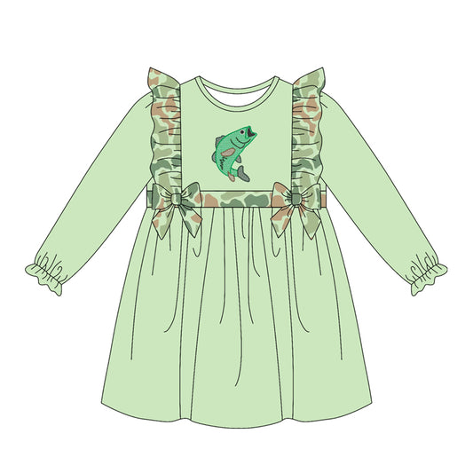 Preorder GLD1595 Hunting Fish Long Sleeve Girls Dress