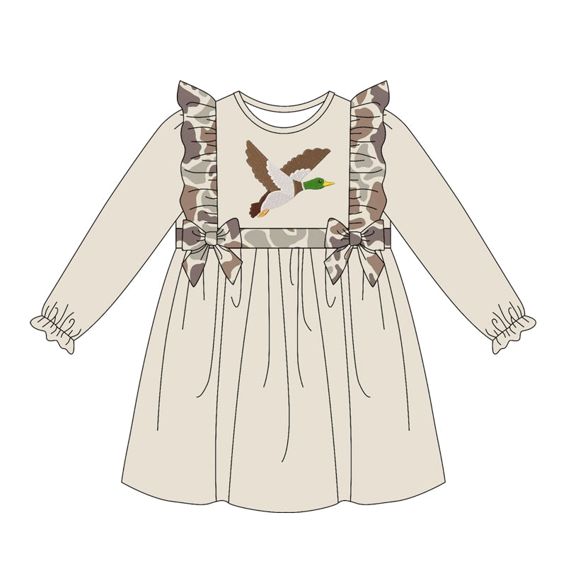 Preorder GLD1596 Hunting Mallard Duck Long Sleeve Girls Dress