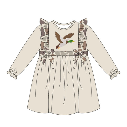 Preorder GLD1596 Hunting Mallard Duck Long Sleeve Girls Dress