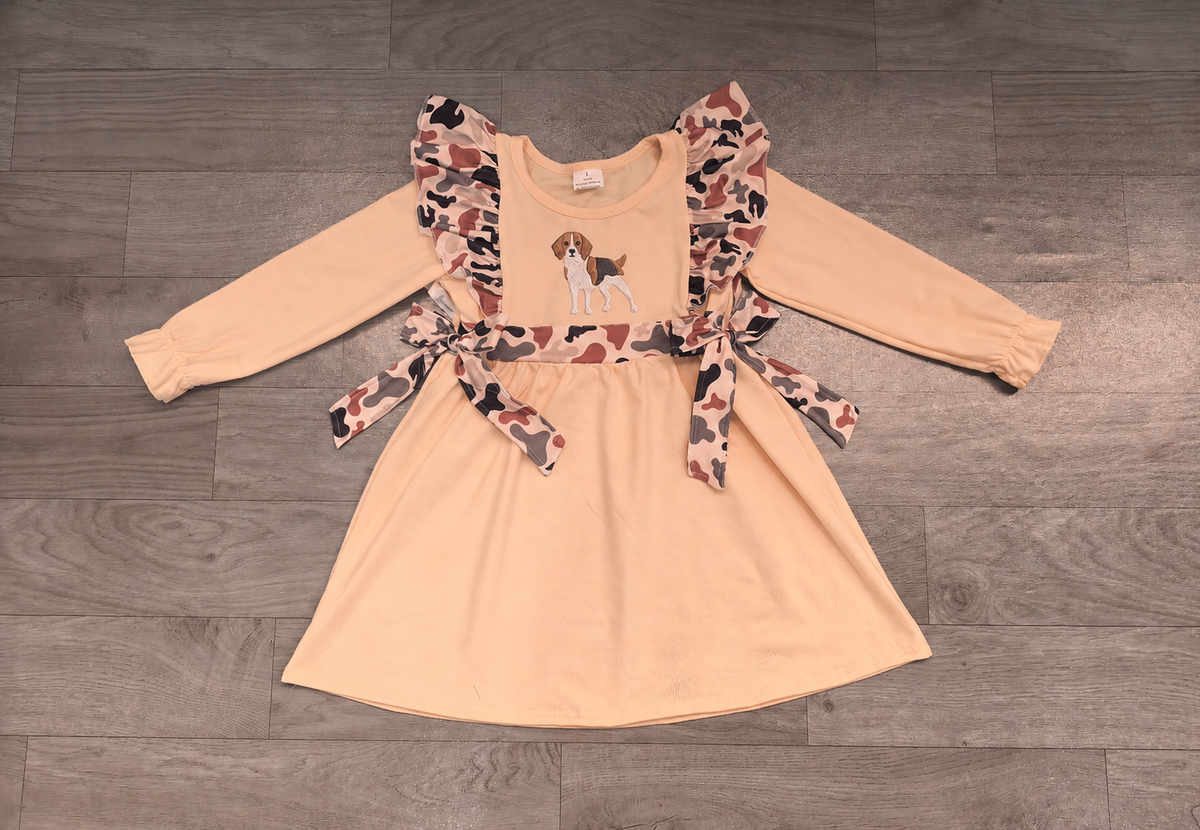 Preorder Samples GLD1599 Hunting Dog Long Sleeve Girls Dress