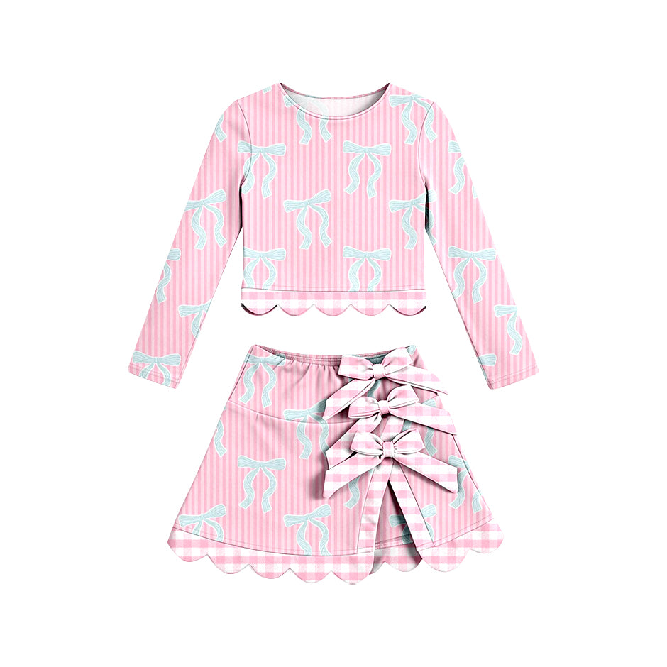 preorder GLD1600 Yoga Bows Pink Long Sleeve Skorts Girls Set