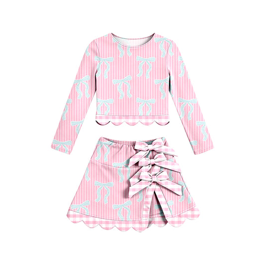 preorder GLD1600 Yoga Bows Pink Long Sleeve Skorts Girls Set