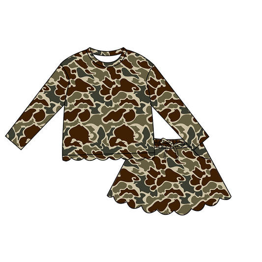 preorder GLD1613 Scallop Hunting Camo Long Sleeve Skorts Girls Set