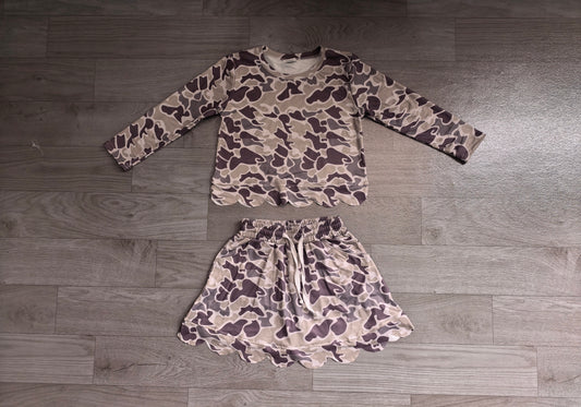 preorder GLD1614 Scallop Hunting Camo Long Sleeve Skorts Girls Set