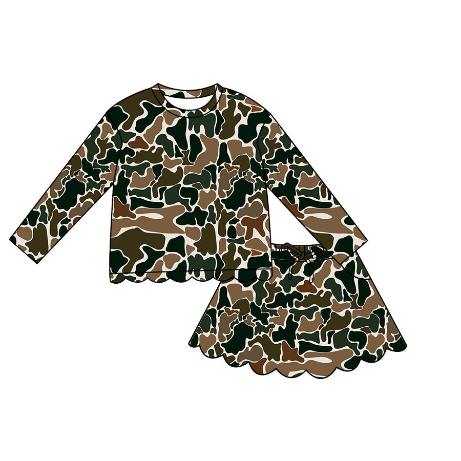 preorder GLD1617 Scallop Hunting Camo Long Sleeve Skorts Girls Set