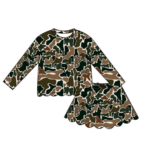 preorder GLD1617 Scallop Hunting Camo Long Sleeve Skorts Girls Set