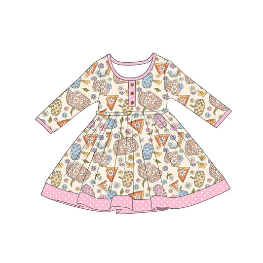 preorder GLD1624 Pumpkin Pie Long Sleeve Girls Dress