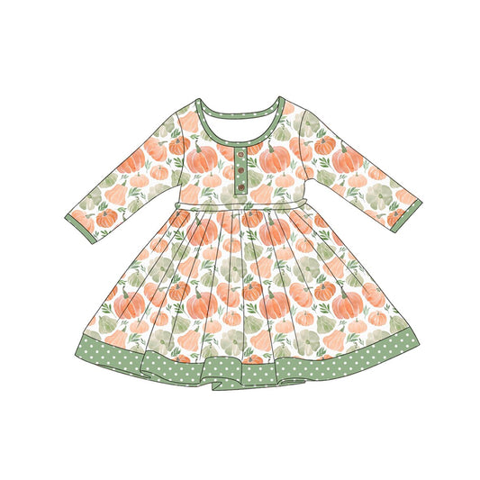 preorder GLD1626 Pumpkin Green Long Sleeve Girls Dress