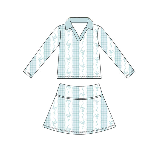 preorder GLD1628 Blue Bows Long Sleeve Skorts Girls Set