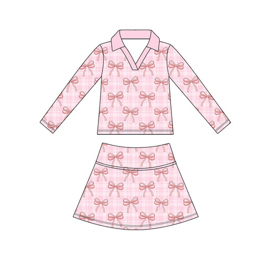 preorder GLD1630 Pink Bows Long Sleeve Skorts Girls Set