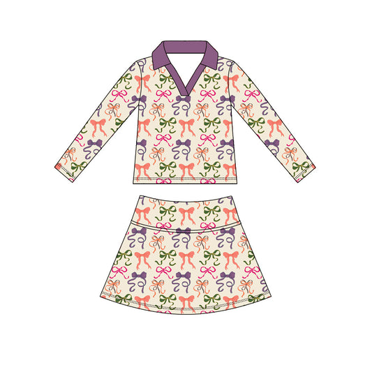 preorder GLD1632 Colorful Bows Long Sleeve Skorts Girls Set