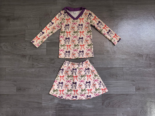 preorder Samples GLD1632 Colorful Bows Long Sleeve Skorts Girls Set