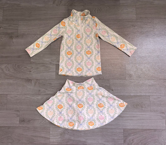 preorder Samples GLD1635 Colorful Pumpkin Bows Zipper Long Sleeve Skorts Girls Set