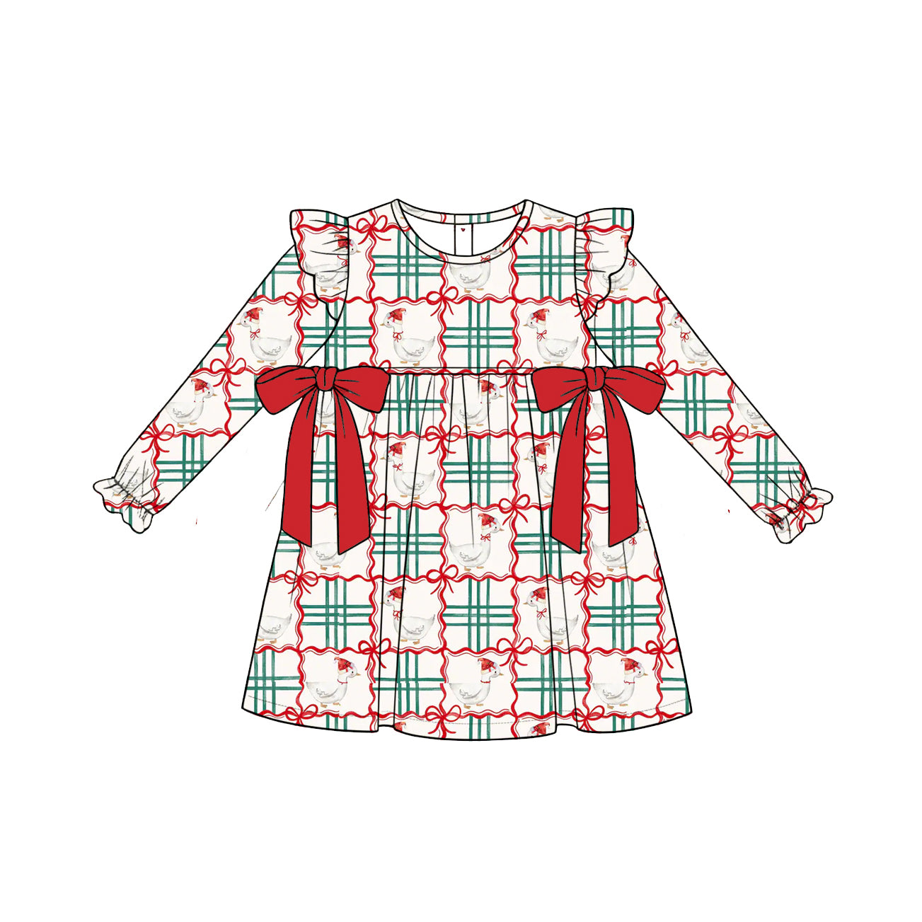 preorder GLD1639 Merry Christmas Bows Goose Long Sleeve Girls Dress
