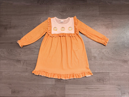 preorder Samples GLD1645 Thanksgiving Pumpkin Orange Long Sleeve Girls Dress