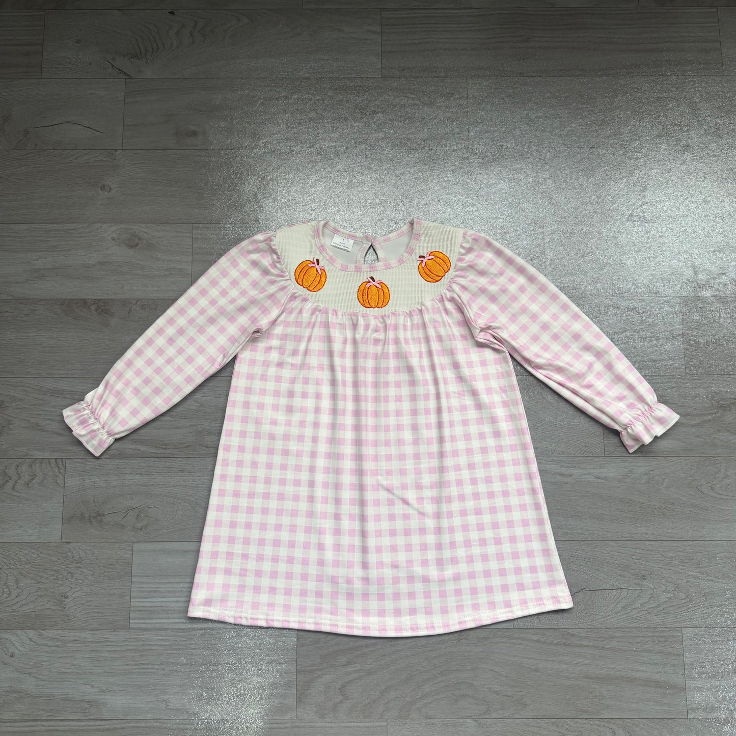 preorder Samples GLD1649 Smocked Pumpkin Purple Checkered Short Sleeve Girls Dress