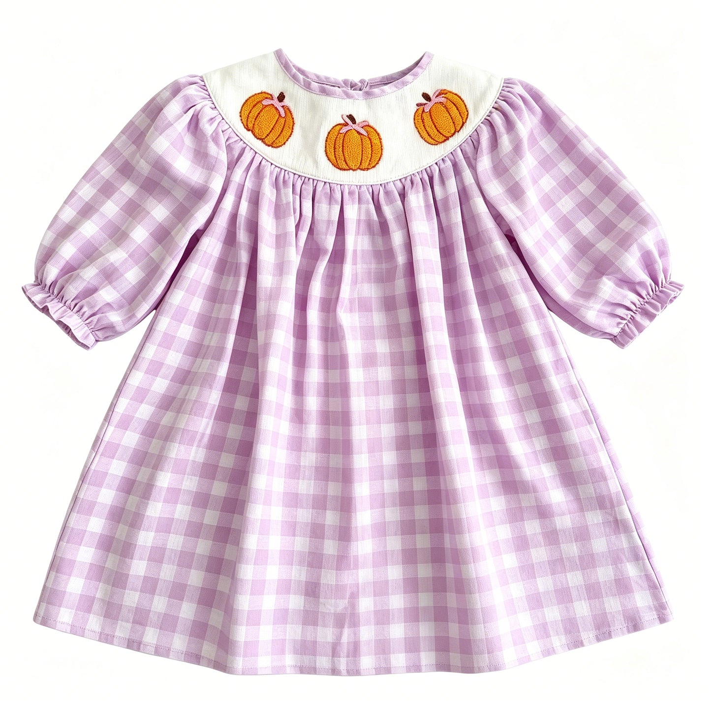 preorder GLD1649 Pumpkin Purple Checkered Short Sleeve Girls Dress