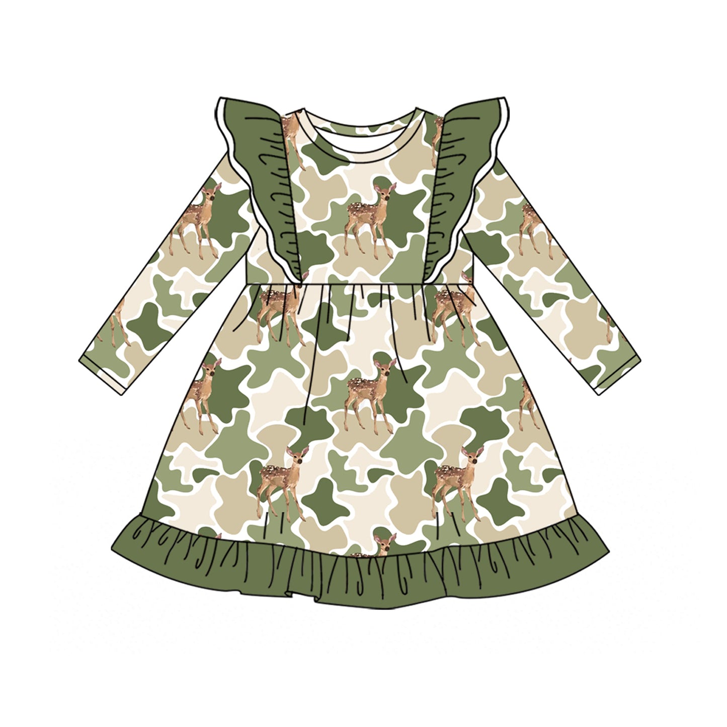 preorder GLD1653 Hunting Camo Deer Long Sleeve Girls Dress