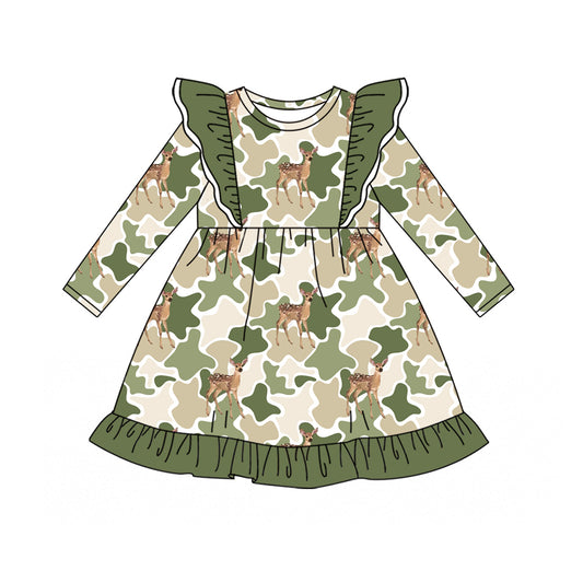 preorder GLD1653 Hunting Camo Deer Long Sleeve Girls Dress