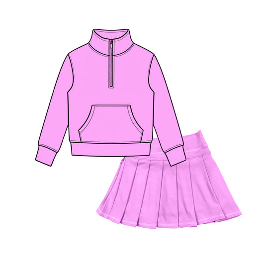 preorder GLD1665 Hot Pink Pocket Zipper Long Sleeve Skorts Girls Set