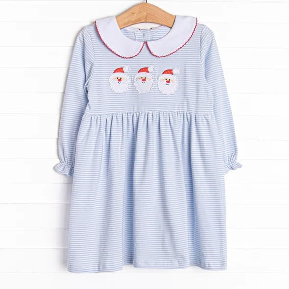 preorder GLD1673 Christmas Santa Blue Long Sleeve Girls Dress