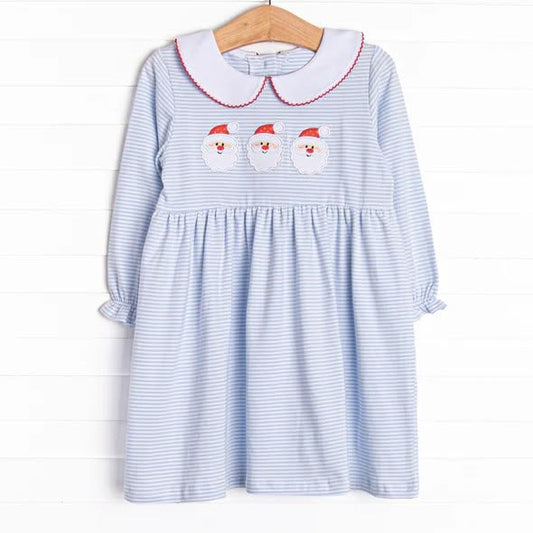 preorder GLD1673 Christmas Santa Blue Long Sleeve Girls Dress