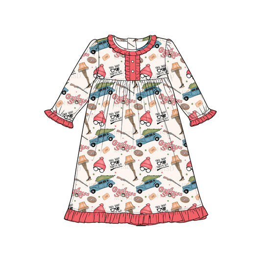 preorder GLD1693 Christmas Story Long Sleeve Girls Dress