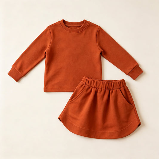 preorder GLD1696 Orange Sweatshirt Long Sleeve Skorts Girls Set
