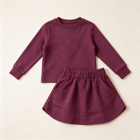 preorder GLD1697 Maroon Sweatshirt Long Sleeve Skorts Girls Set