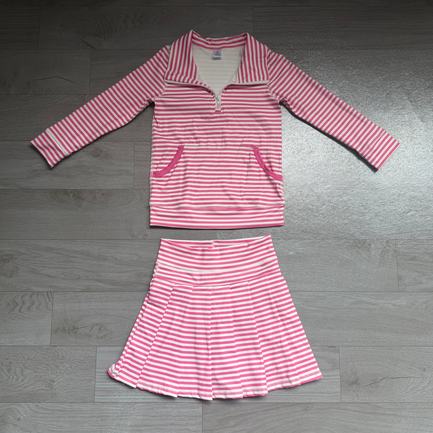preorder Samples GLD1699 Yoga Pink Striped Long Sleeve Skorts Girls Set